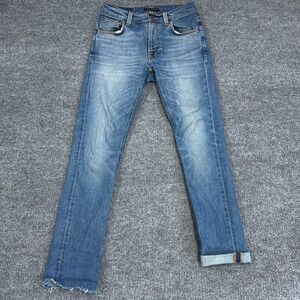 Nudie Jeans Mens 28x27 Lean Dean Cuffed Raw Hem Medium Stretch Distressed